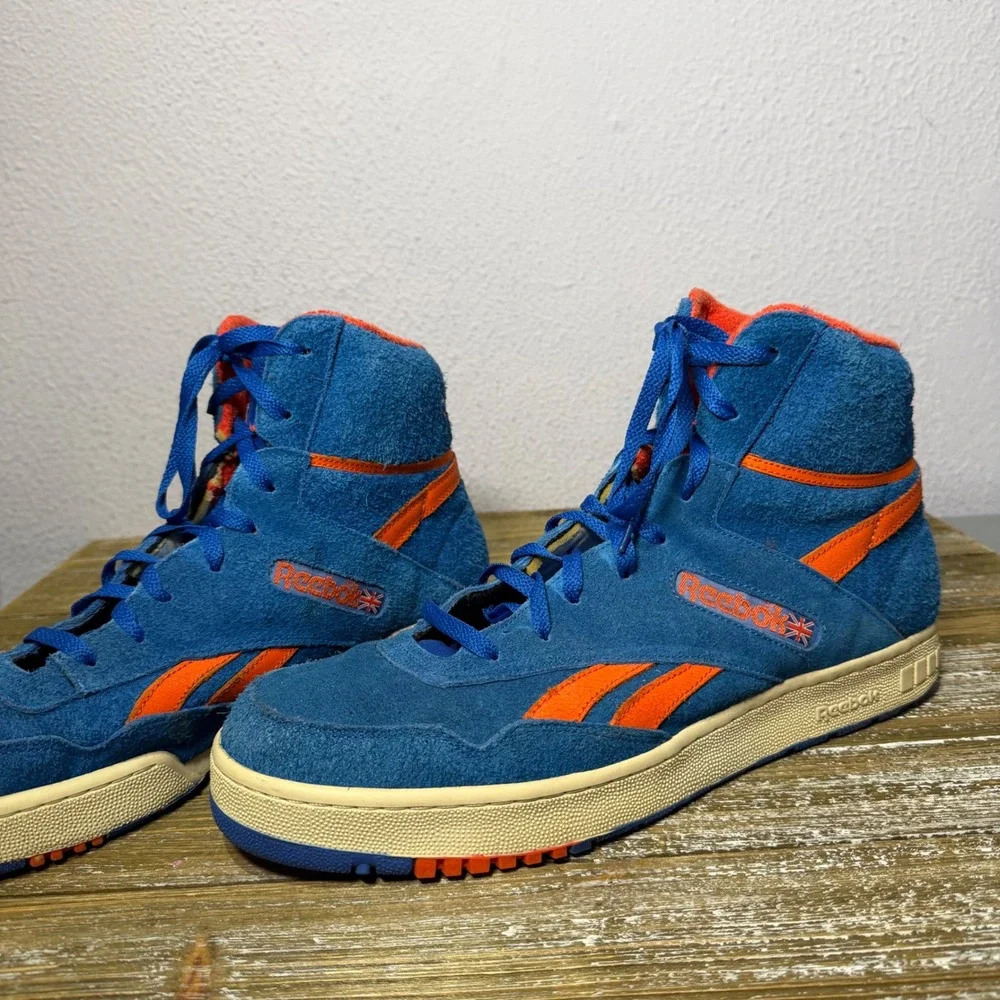 Reebok Retro High Top Sneakers Mens Blue Orange 13 Suede Streetwear Basketball
